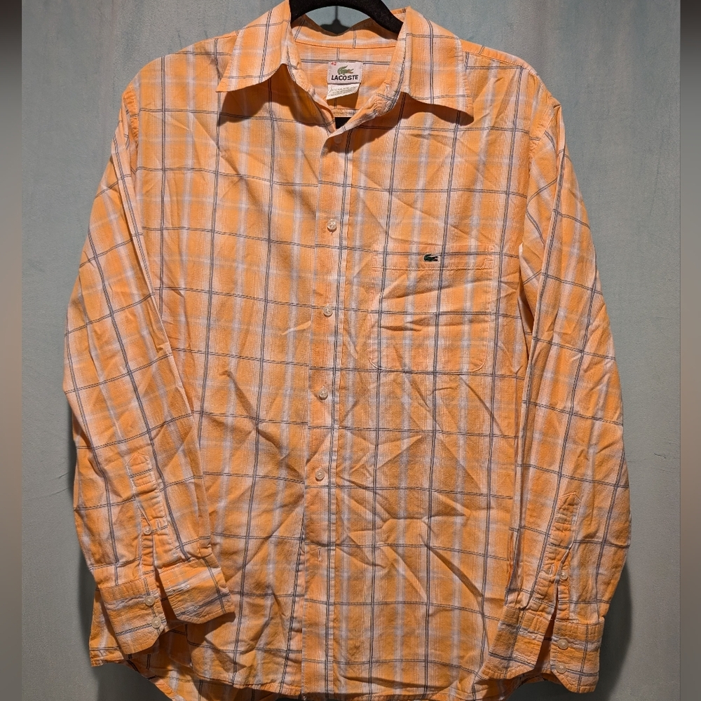 Lacoste Men's Orange Plaid Button-Down Shirt